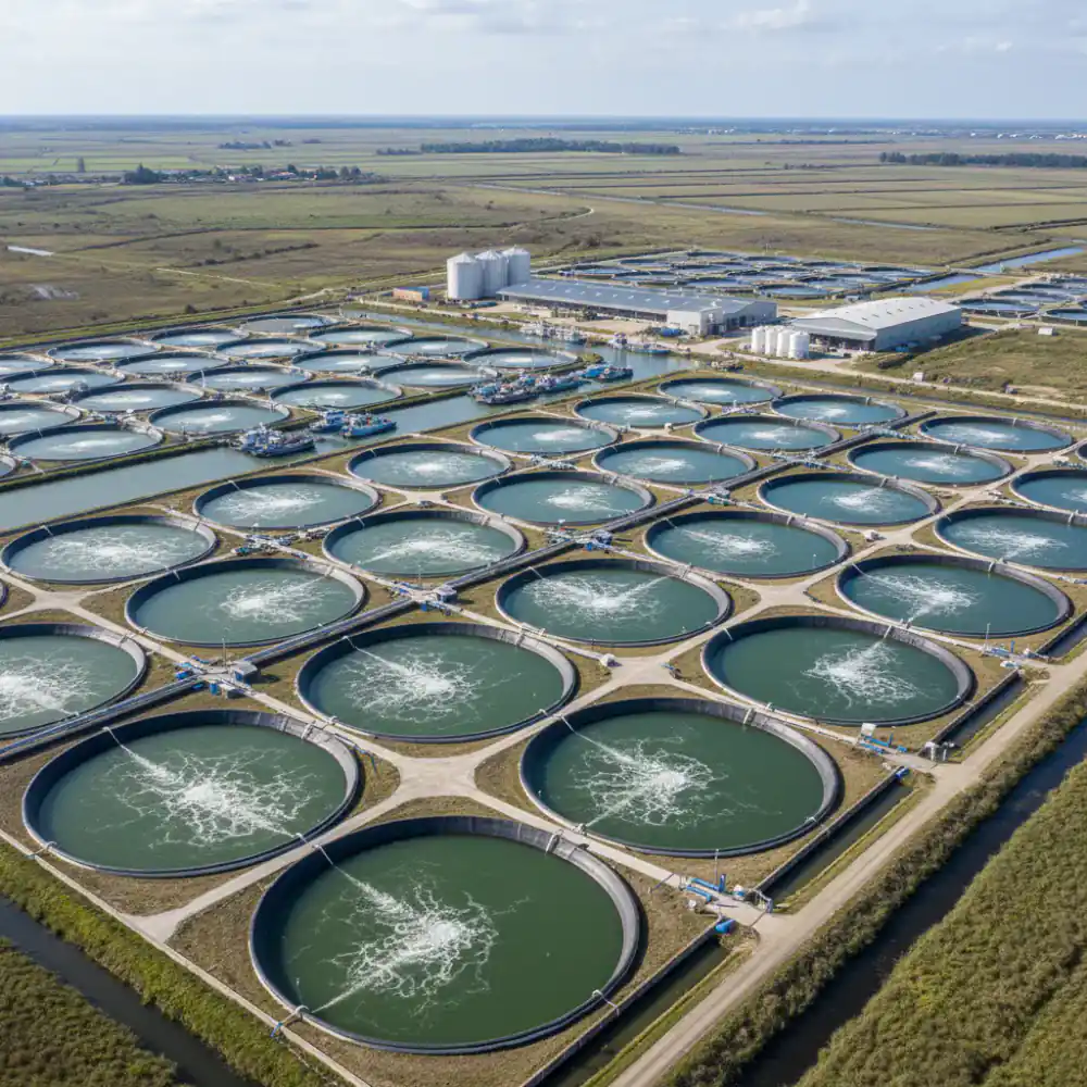 Large scale commercial fish farm ponds